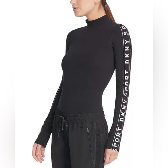 Dkny Tops - DKNY Sport Mock-Neck Black Cold Shoulder Bodysuit Size X-Large NWT